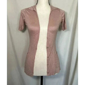 Max Studio Pink Lightweight Short Sleeve Soy Fiber Cashmere Cardigan Size XS